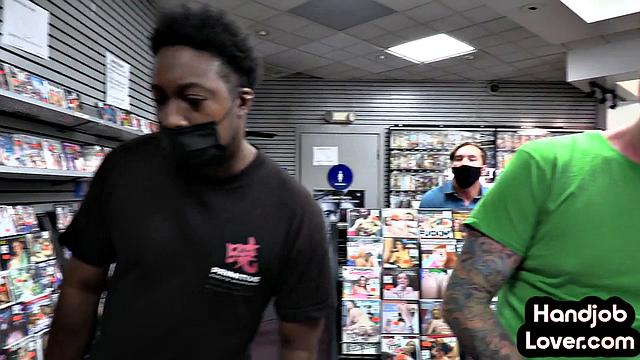 Cumthirsty cutie gives BJ to lucky guy