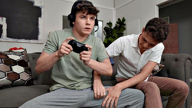 Skinny twink barebacked at home on couch by BF