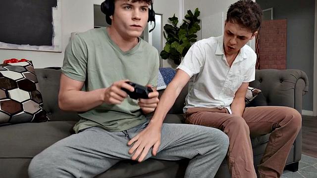 Skinny twink barebacked at home on couch by BF