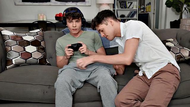 Skinny twink barebacked at home on couch by BF