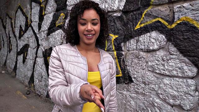 Public ebony babe fucked in tight pussy for cash