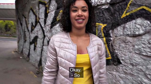 Public ebony babe fucked in tight pussy for cash