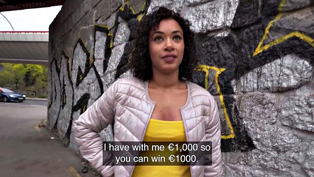 Public ebony babe fucked in tight pussy for cash