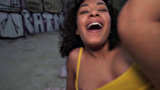 Public ebony babe fucked in tight pussy for cash