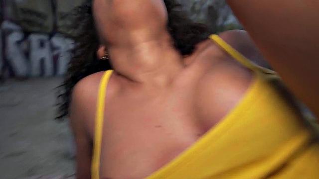 Public ebony babe fucked in tight pussy for cash