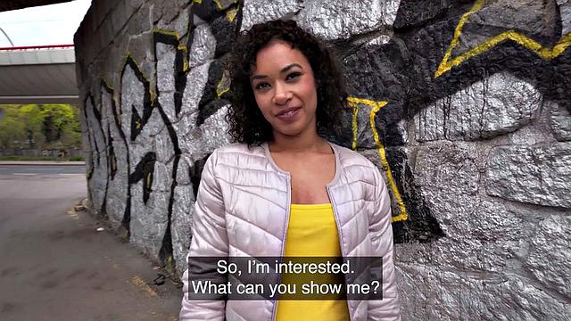 Public ebony babe fucked in tight pussy for cash