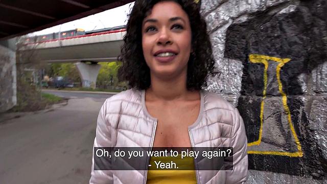 Public ebony babe fucked in tight pussy for cash