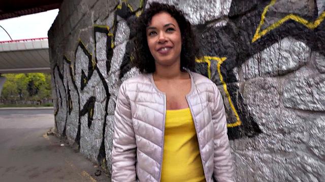 Public ebony babe fucked in tight pussy for cash