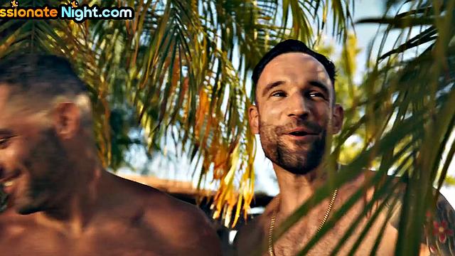 Outdoor tropical orgy with babes at the pool