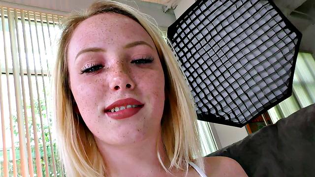 POV deepthroat babe talks dirty and sucks on casting
