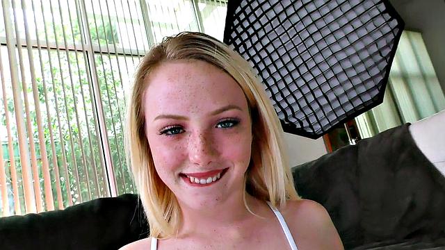 POV deepthroat babe talks dirty and sucks on casting