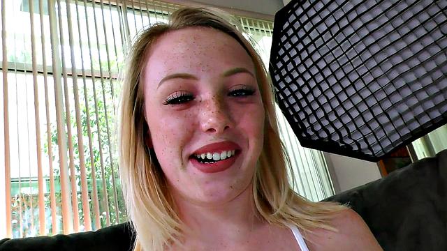 POV deepthroat babe talks dirty and sucks on casting