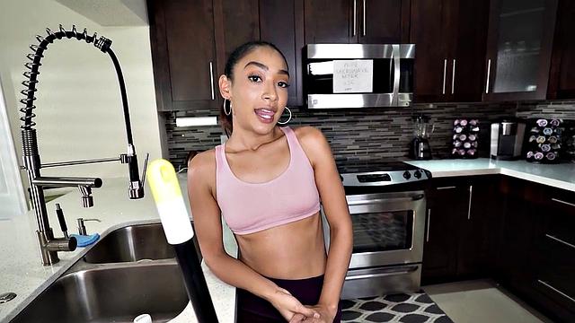 Watch this ebony teen with perky tits give her client's tight pussy in the bedroom