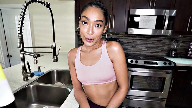 Watch this ebony teen with perky tits give her client's tight pussy in the bedroom