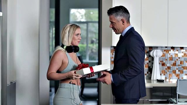 Kinky tattooed MILF in stockings fucks in the kitchen while kissing and riding cowgirl in kitchen