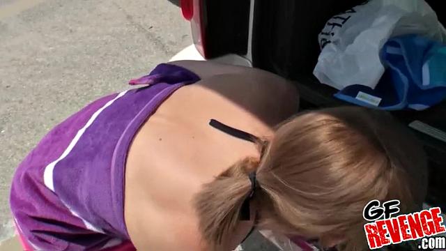 Van Strip gives an unforgettable outdoor handjob and gets her bald pussy drilled hard