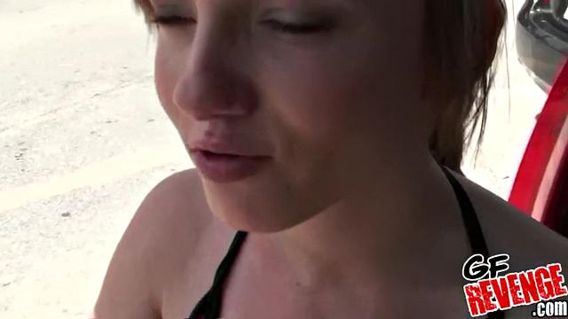 Van Strip gives an unforgettable outdoor handjob and gets her bald pussy drilled hard