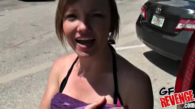 Van Strip gives an unforgettable outdoor handjob and gets her bald pussy drilled hard