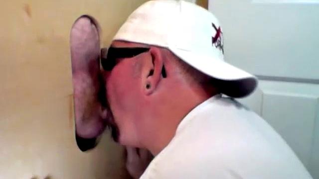 guy tries a gloryhole blowjob with another man