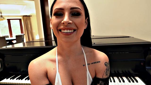 Mia's tight pussy gets penetrated by a big black cock in the living room