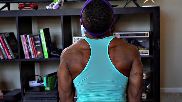 Black yoga bottom gets fucked by white jock after stretching