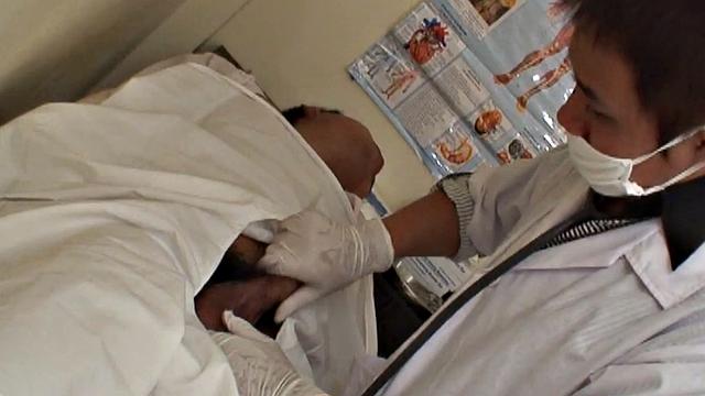 Asian twink barebacked by doctor after pissing