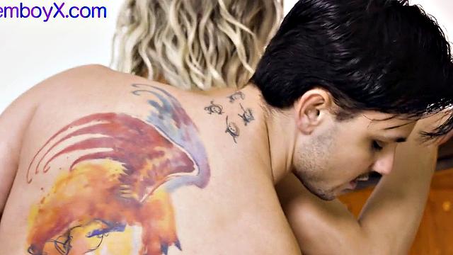 Skinny Asian femboy in college uniform assfucked by BF