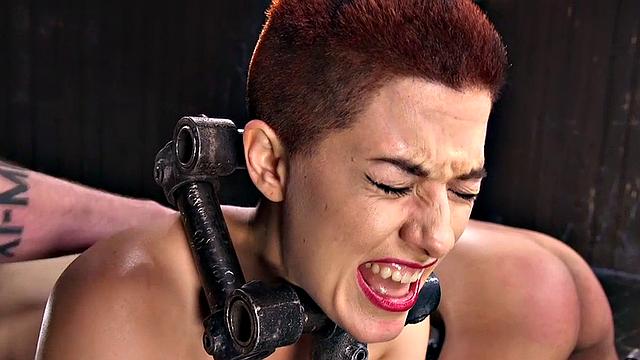 bdsm sub whipped licks GF pussy on masters command