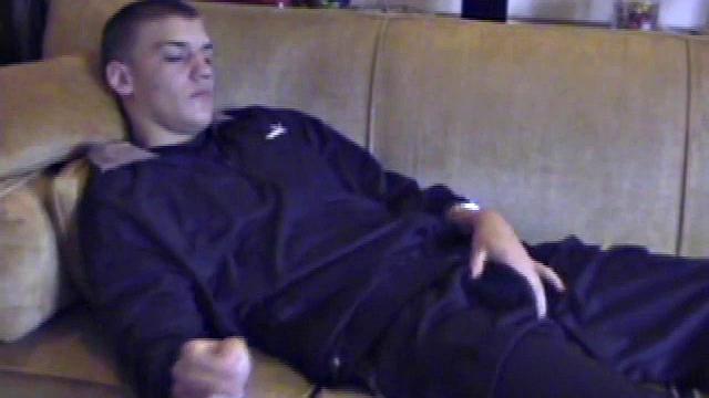 We look in on Lance, as he strips naked, and quickly discover this boy has a fine looking ass. A jerk off session follows, where he strokes like a man pn a mission. By the time we leave, Lance is stringing gobs of cum all over the tip of his tongue.