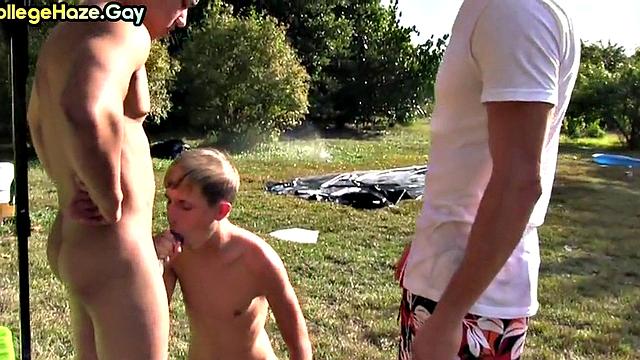 Real college twink banged outdoors after giving blowjob