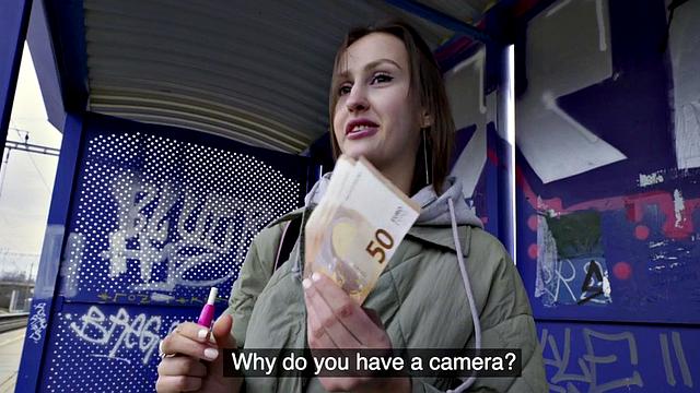 Round euro brunette gets paid for giving blowjob and sex