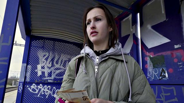 Round euro brunette gets paid for giving blowjob and sex