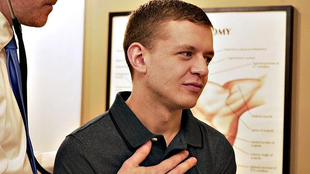 Skinny gay boy barebacked in infirmary by doctor after BJ