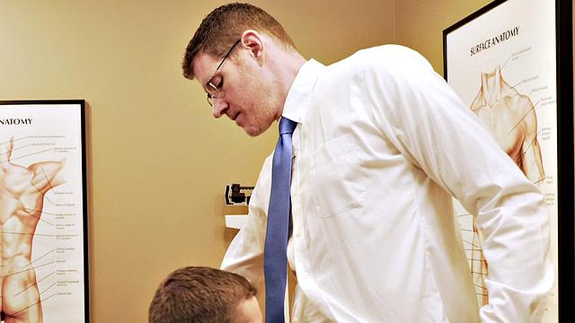 Skinny gay boy barebacked in infirmary by doctor after BJ