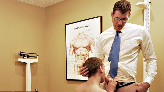 Skinny gay boy barebacked in infirmary by doctor after BJ