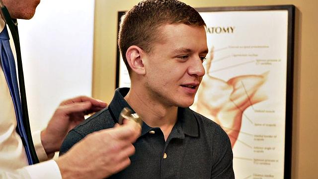 Skinny gay boy barebacked in infirmary by doctor after BJ