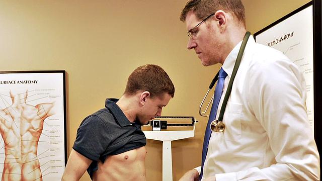 Skinny gay boy barebacked in infirmary by doctor after BJ