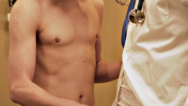 Skinny gay boy barebacked in infirmary by doctor after BJ