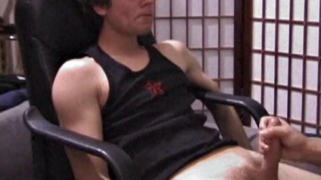 A shaved head and a naughty but nice looks belong to Kenny. Already shirtless, he pulls his pants and boxers down around his ankles and gets to work on his thick cock.