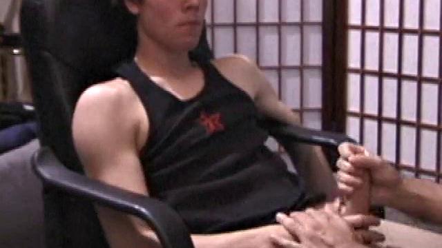 A shaved head and a naughty but nice looks belong to Kenny. Already shirtless, he pulls his pants and boxers down around his ankles and gets to work on his thick cock.