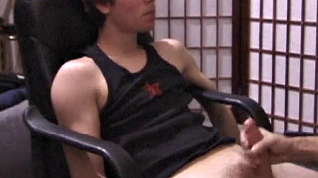 A shaved head and a naughty but nice looks belong to Kenny. Already shirtless, he pulls his pants and boxers down around his ankles and gets to work on his thick cock.