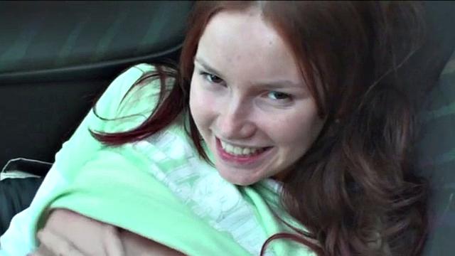 Tiny Miley Rubbing her pussy at the car