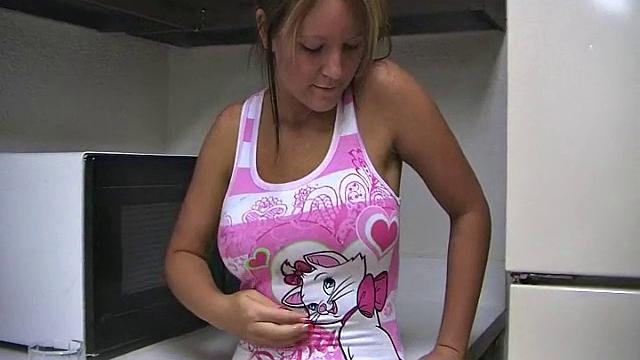 Kayden Krush cooking in the kitchen makes her horny!