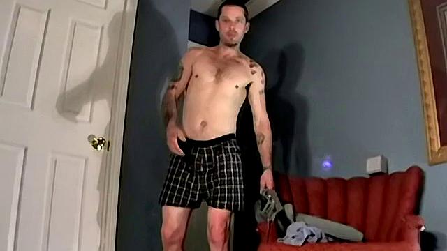 Watch Goose stroke his cock and show off for another guy