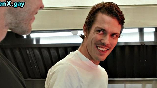 Manly stud fucks public bottom outdoors in food trailer