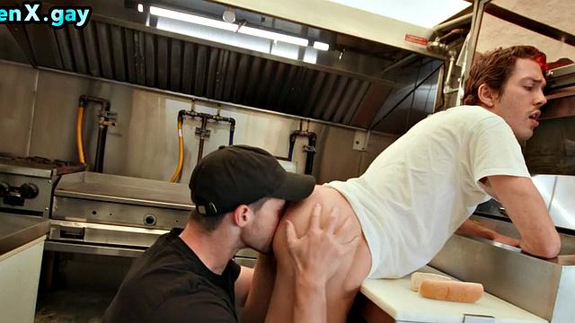 Manly stud fucks public bottom outdoors in food trailer