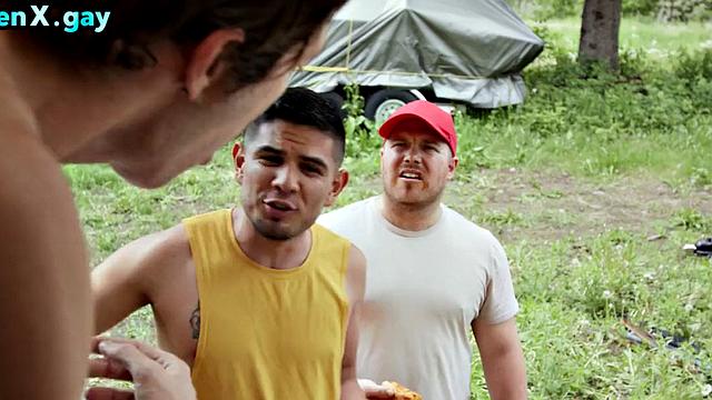 Manly stud fucks public bottom outdoors in food trailer