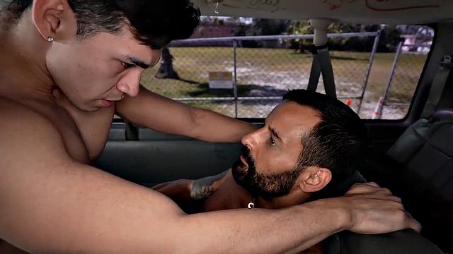 Real jock picked up to fuck in public van outdoors