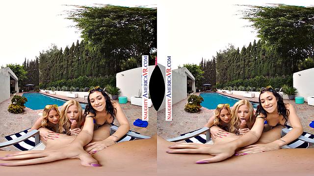 Три зрелые студентки делают минет спасателю и трахаются с ним на пляже.