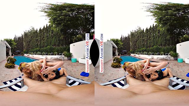 The tables turn when the lifeguard gets mouth to mouth from 3 hot college babes